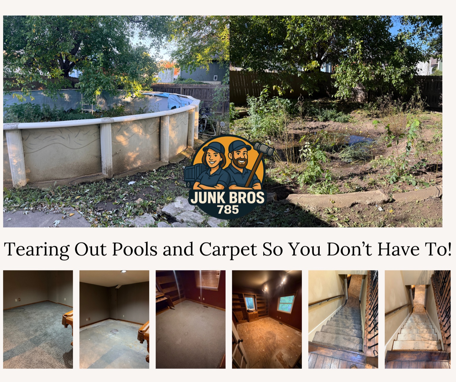 Pool tear out before and after collage