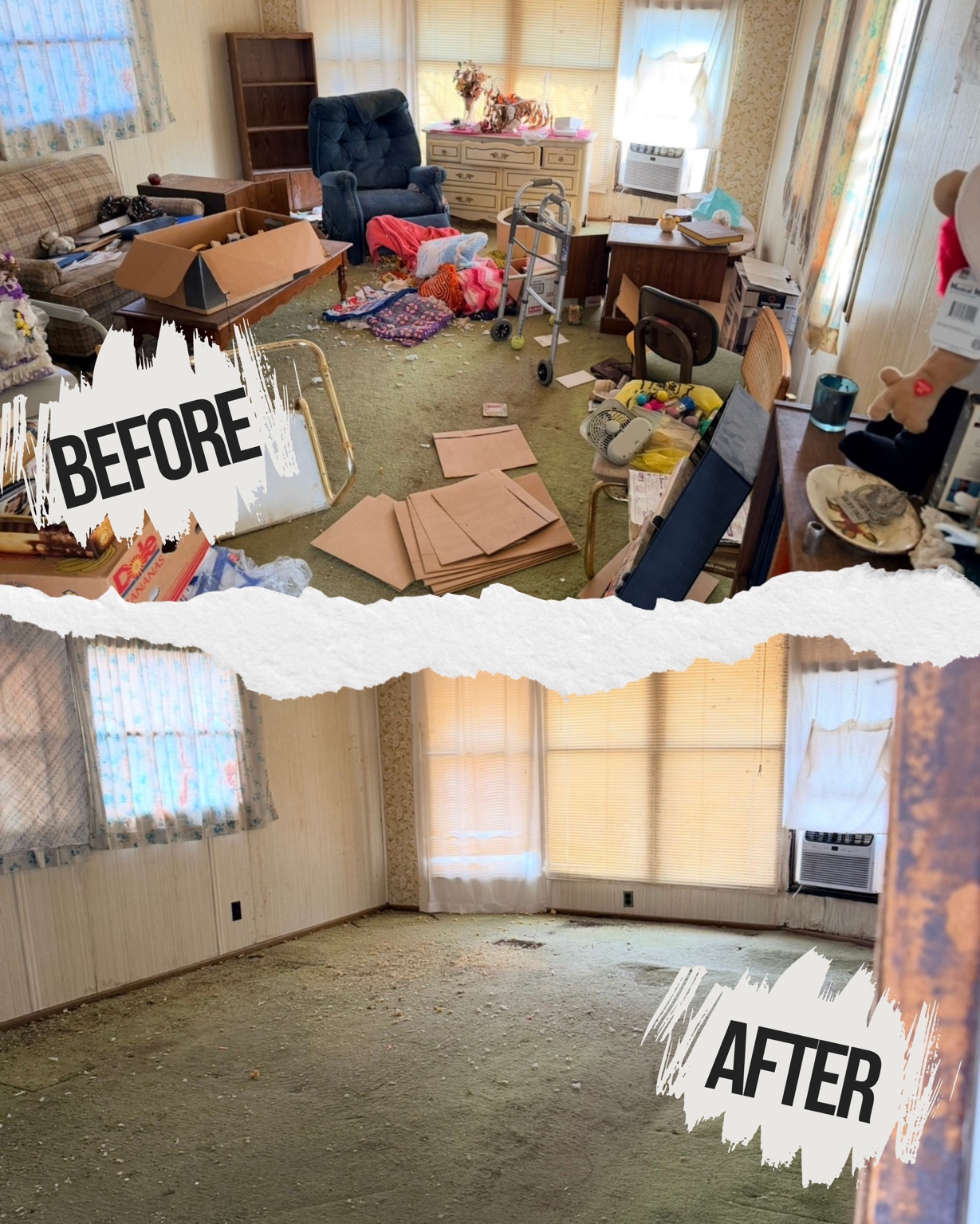 Room cleanout before and after collage